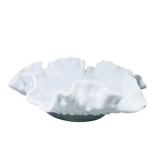 Vtg MCM‎ Fenton White Milk Glass Ruffled Hobnail Bowl 5" Candy Candle Ring Dish